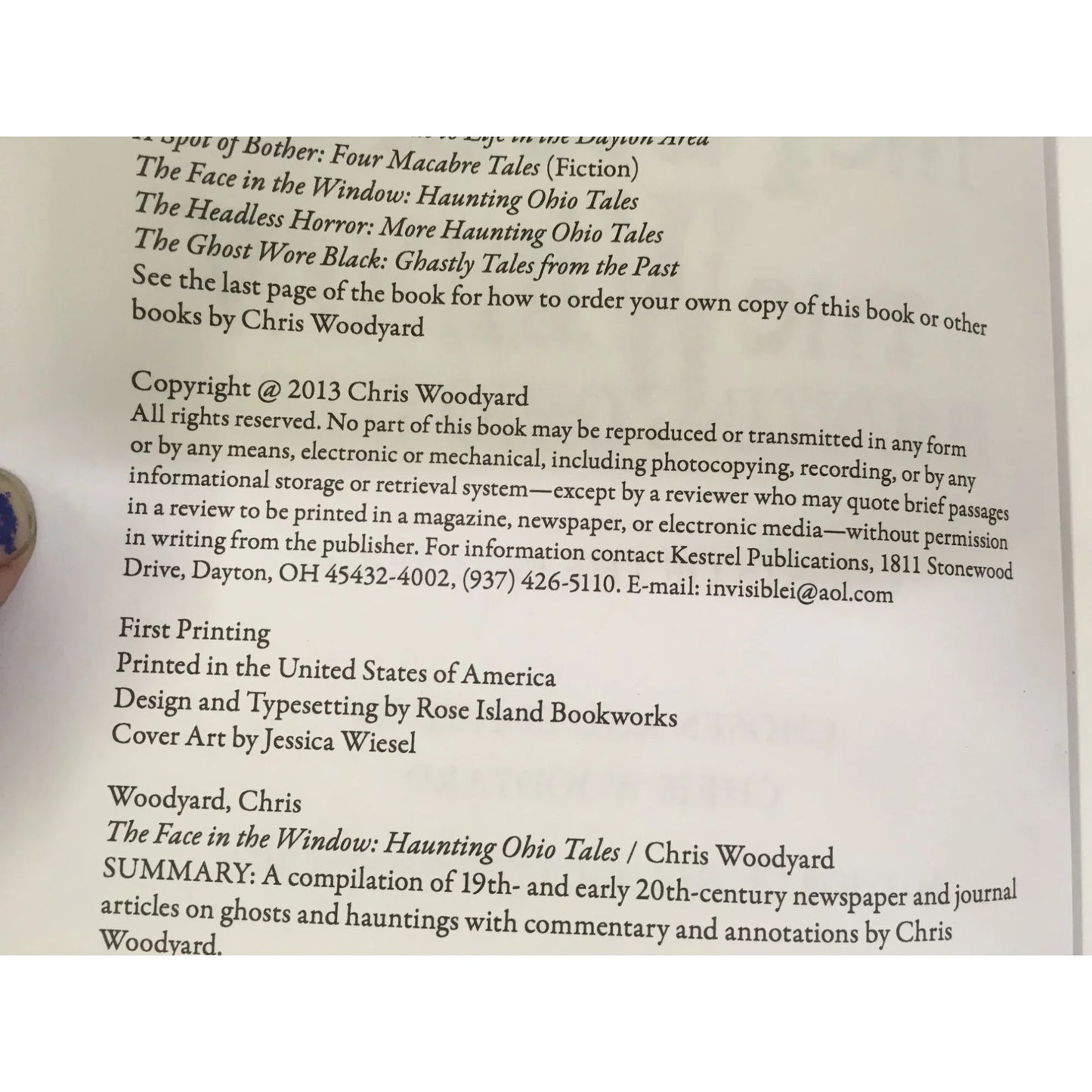 The Face in the Window: Haunting Ohio Tales Paperback book by Chris Woodyard - A+ Stuff