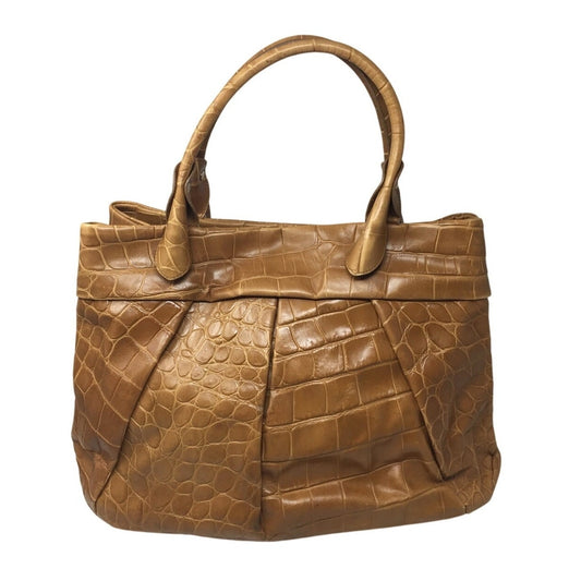 FURLA Croc Embossed Camel Colored Leather Bag
