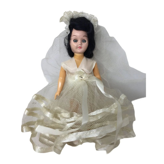 Vintage Collectible Bride Doll Black Hair/Light Eyes, Wearing White Veil and Wedding Dress A+ Stuff A+ Stuff