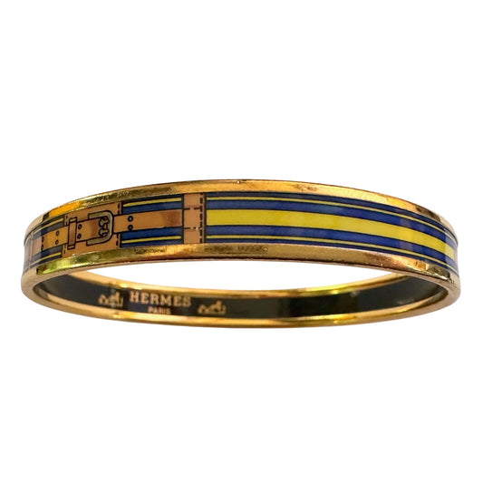 Hermès Belt Motif Enamel and Gold Plate Bangle Bracelet