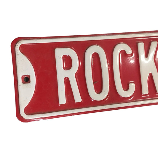 Rock N Roll Ave Red/White Metal Street Sign - 3ft by 6 inches - A+ Stuff