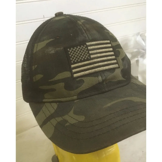 Mens Adjustable Green Camo American Flag Hat - A+ Stuff