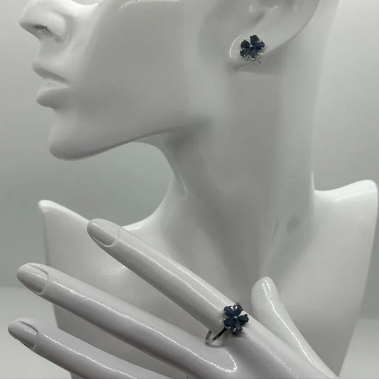 Simple & Sweet - Sapphire Flower Jewelry Set - Dinner Ring and Stud Earrings - A+ Stuff