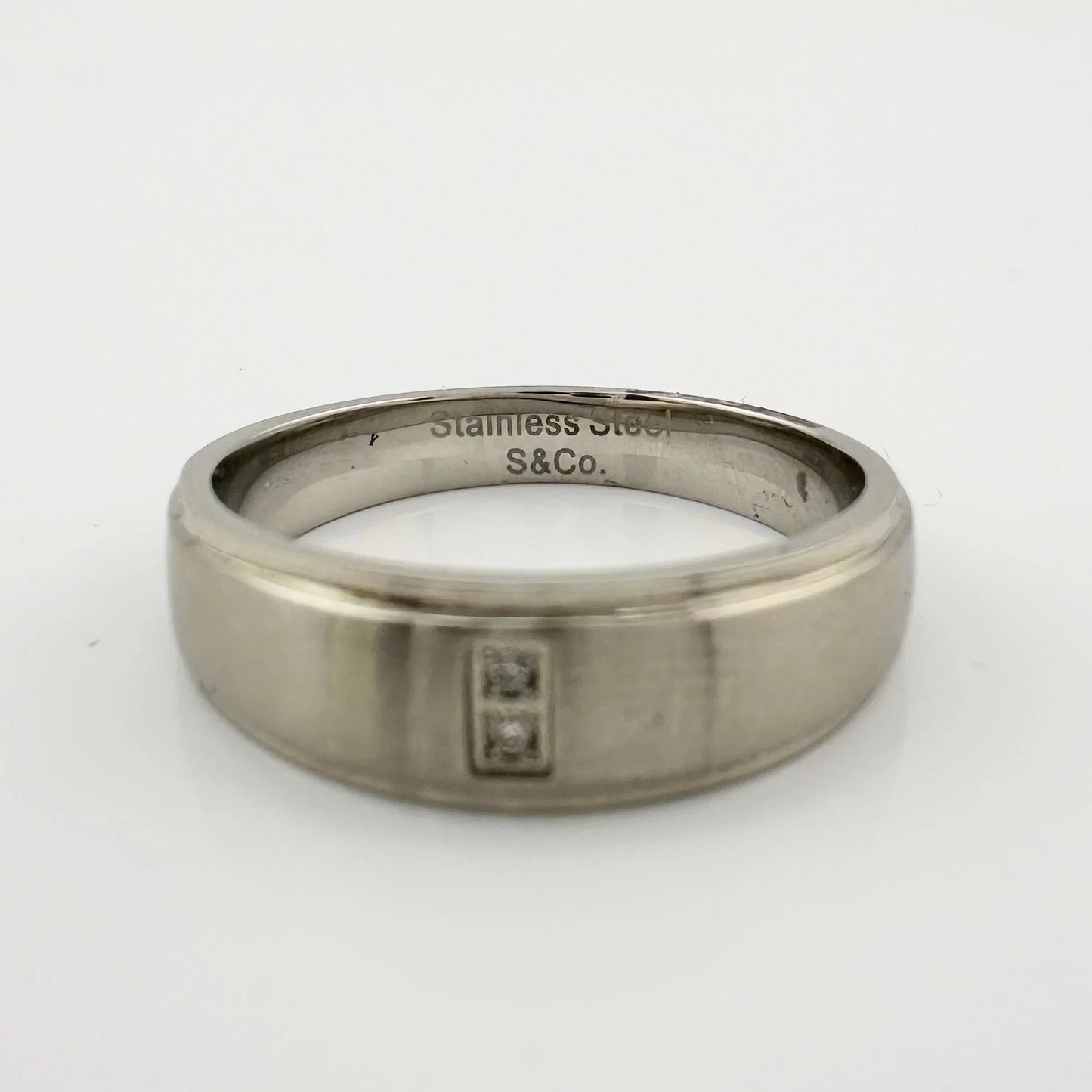 Polished Stainless Steel Diamond Wedding Band - Size 7.5 - A+ Stuff