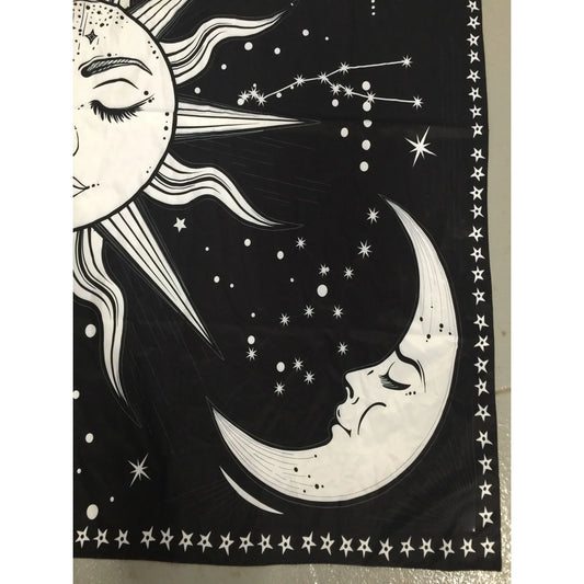 Psychedelic Sun And Moon Tapestry Wall Hanging Cloth Black/White - A+ Stuff
