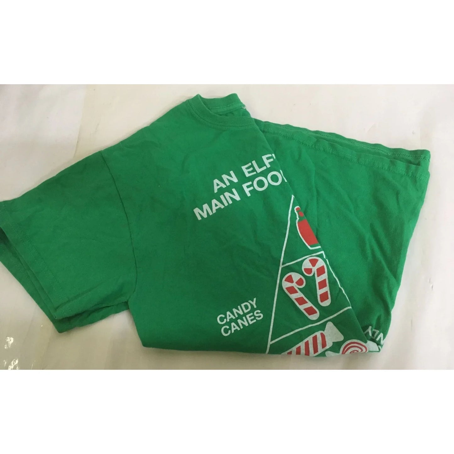 The Elf Movie Christmas Elf's 4 Main Food Groups Green T-Shirt- Medium - A+ Stuff