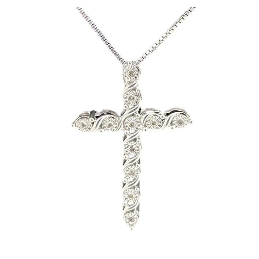 Beautiful Cross Necklace with Natural Diamonds in Illusion Setting and 18" Sterling Chain - A+ Stuff