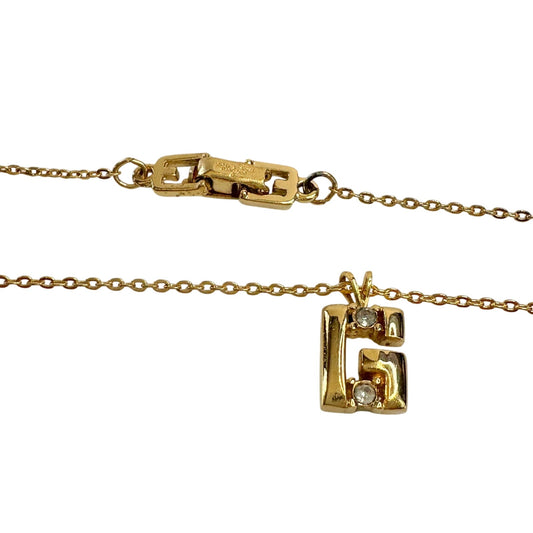 Vintage Givenchy "G" Necklace Gold Plated with 2 Rhinestones -