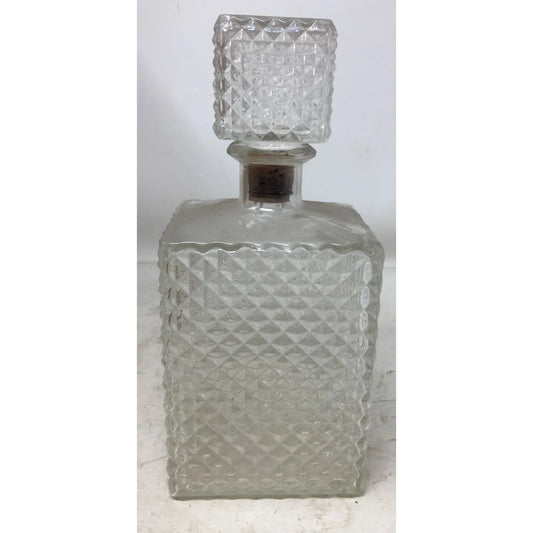 Vintage Clear Glass Decanter with Diamond Cut Pattern - A+ Stuff
