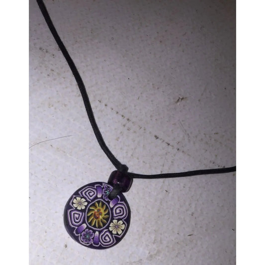 Women's Necklace with Black Rope And Purple Circle Pendant - A+ Stuff