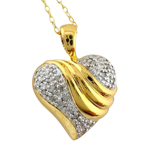 Shining Bright Natural Diamond Heart Necklace - 14kt Gold Overlay Silver