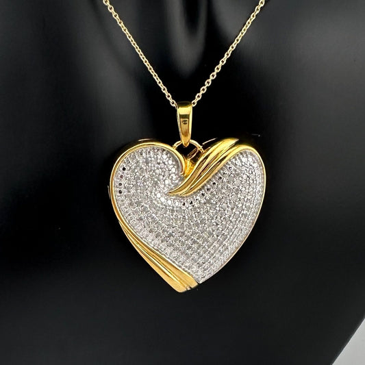 Bold and Beautiful 1 ct "Whole Heart" Diamond Necklace - 14kt Gold Overlay Sterling