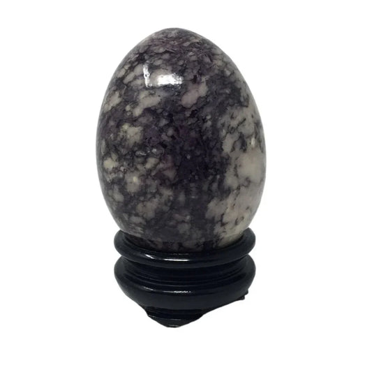 Vintage Gray/White Stone Egg with Black Wooden Stand - A+ Stuff