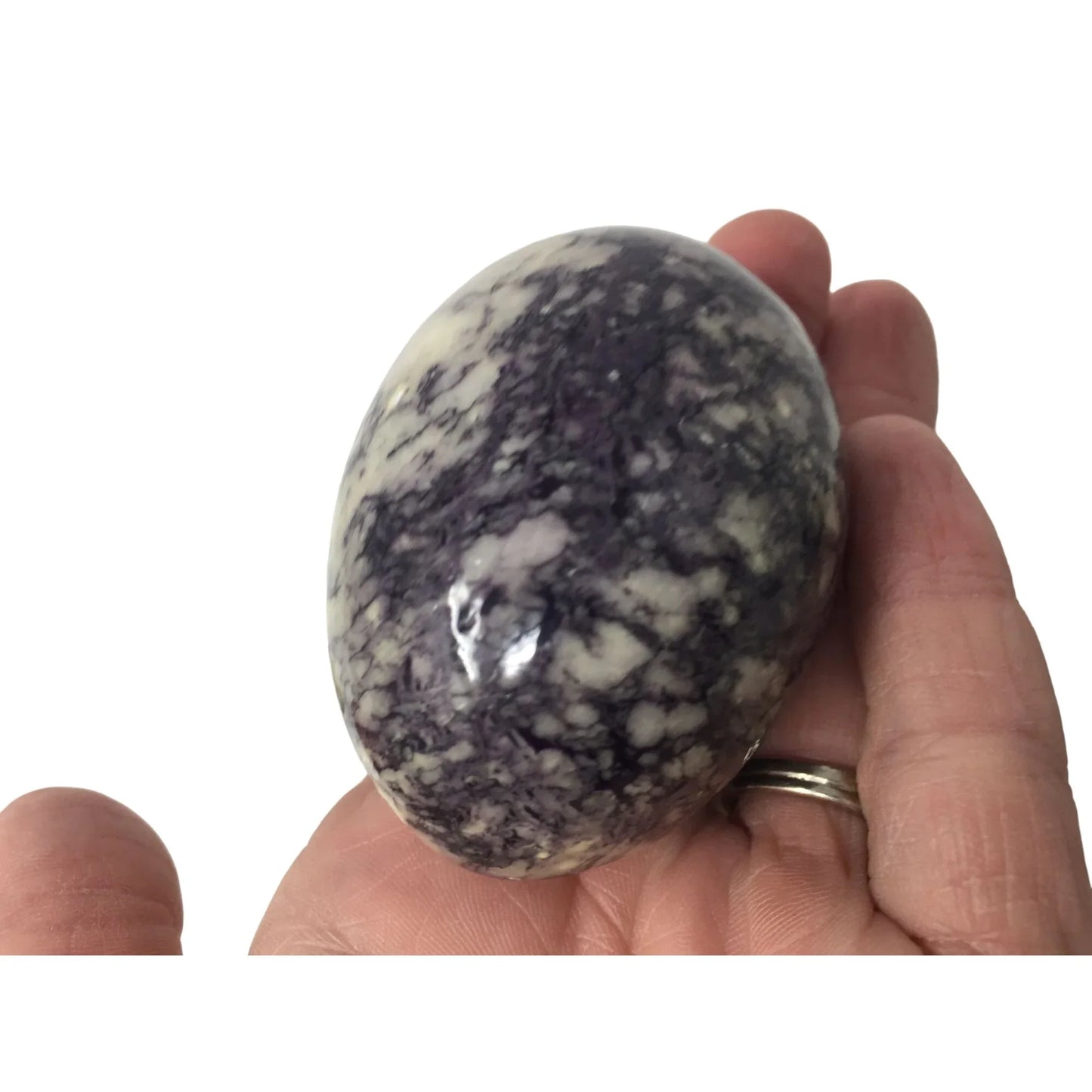 Vintage Gray/White Stone Egg with Black Wooden Stand - A+ Stuff