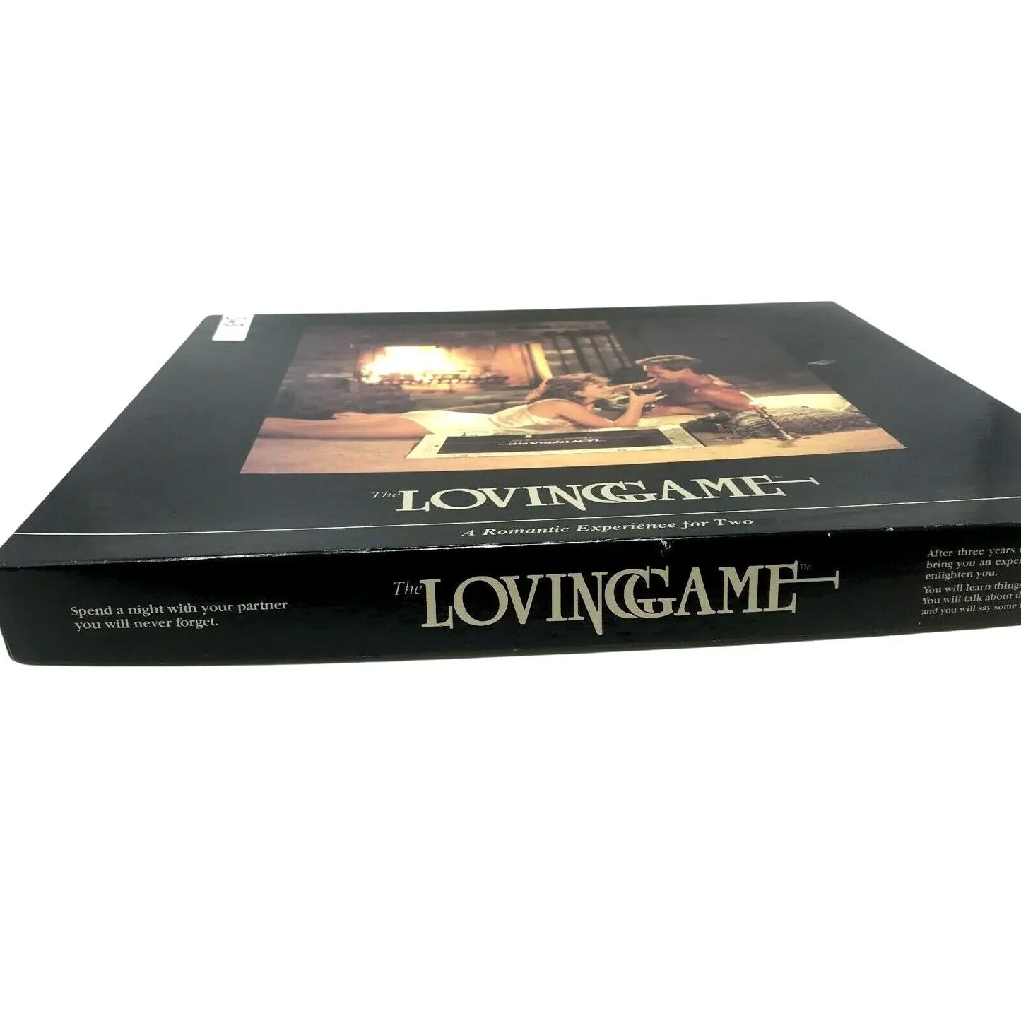 The Loving Game board game box for couples, romantic game for two, front and side view