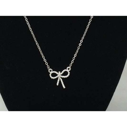 Womens/Girls Beautiful Silver Tone Adjustable Necklace with Bow Pendant A+ Stuff A+ Stuff