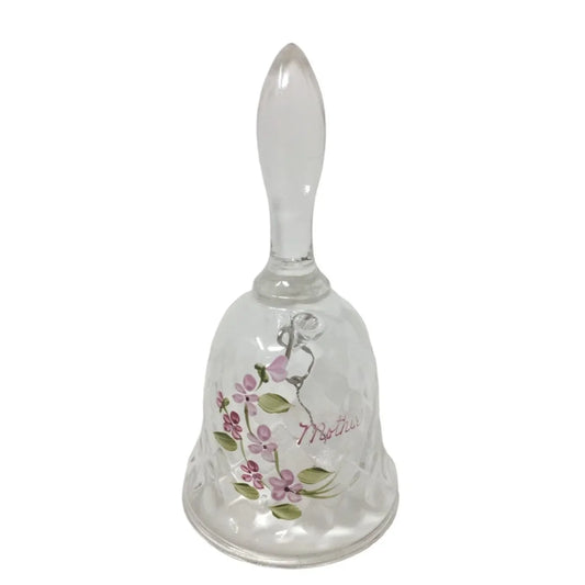 Crystal Glass Handled Bell with the word "Mother" and Pink flowers painted on it A+ Stuff A+ Stuff