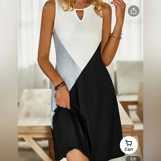 NORACORA Lightweight Comfortable Casual COLOR BLOCKING SLEEVELESS SHIRT DRESS Women's Medium - A+ Stuff