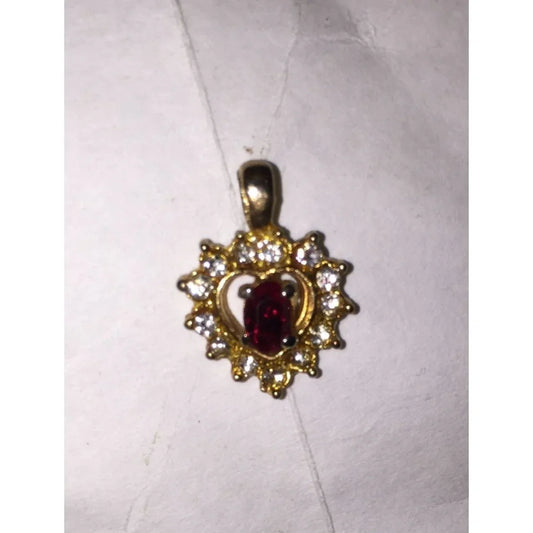 Womens Necklace Heart Pendant w/ Red and Clear Rhinestones - A+ Stuff