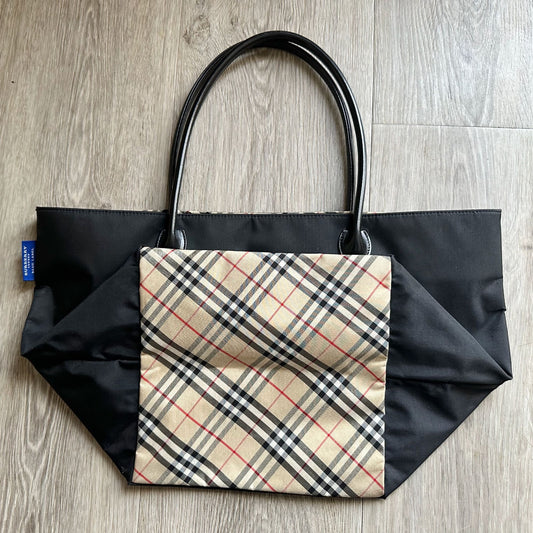 Burberry Blue Label Black and Nova Check Nylon Tote Bag / Shoulder Bag