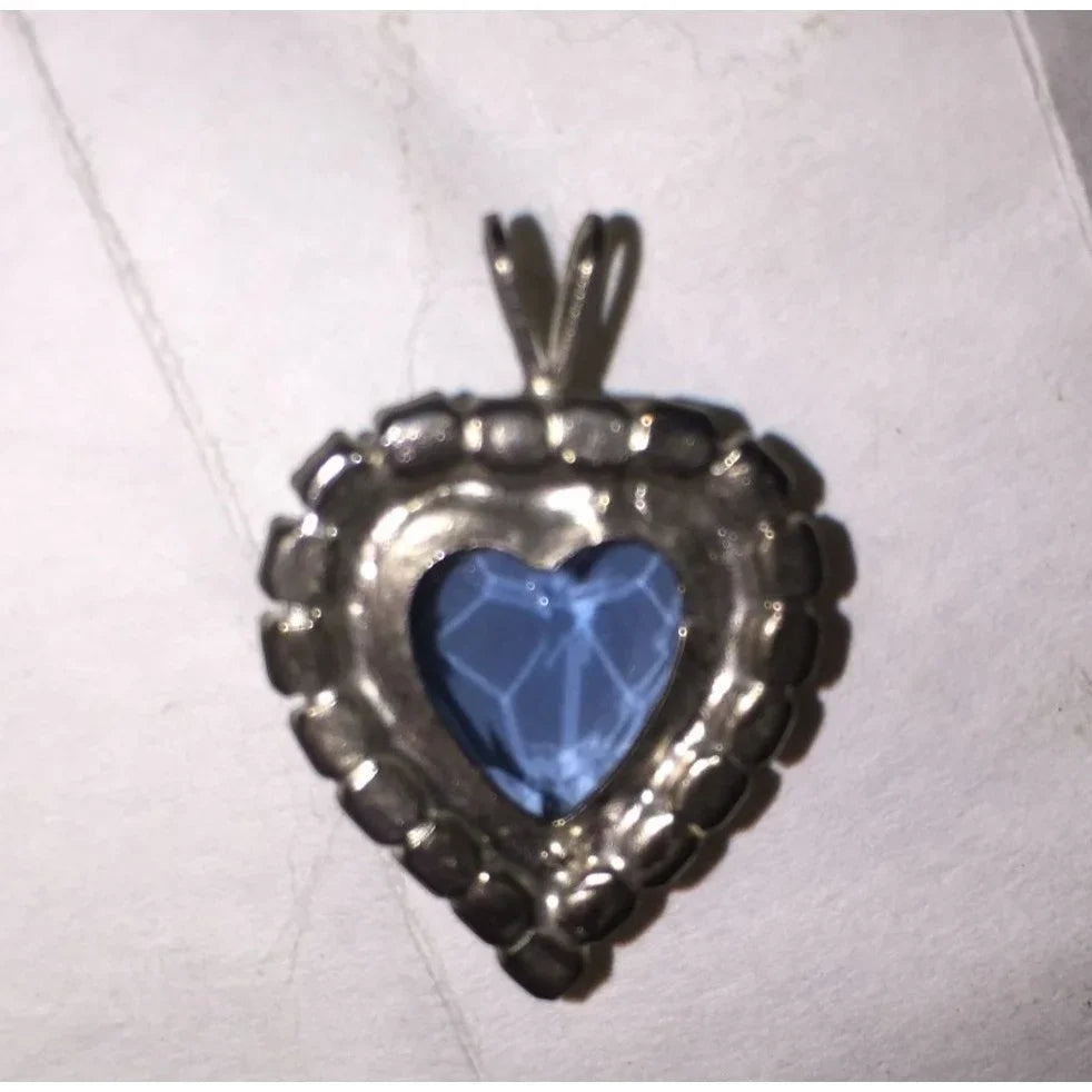 Womens Necklace Pendant with Blue Heart Rhinestone and Clear Rhinestones around it - A+ Stuff