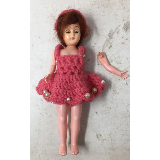 Vintage Collectible Doll Red Hair, Blue Eyes Wearing Crochet Pink Dress w/ Faux Pearls A+ Stuff A+ Stuff