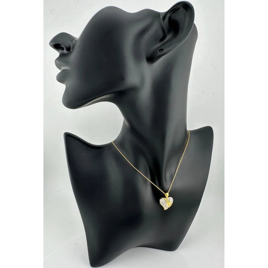 Gold & Natural Diamond Heart Necklace - 14kt Gold Plate Overlaying Sterling Silver - A+ Stuff