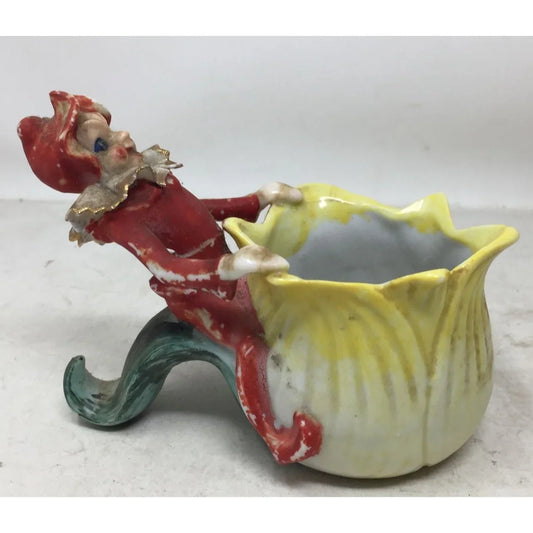 Vintage Rare Occupied Japan Pixie Elf Riding Cabbage Planter/Vase A+ Stuff A+ Stuff