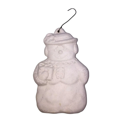 Unglazed Ceramic Woman Snowman Christmas Tree Ornament. Paint to Suit! - A+ Stuff Snowman ornament