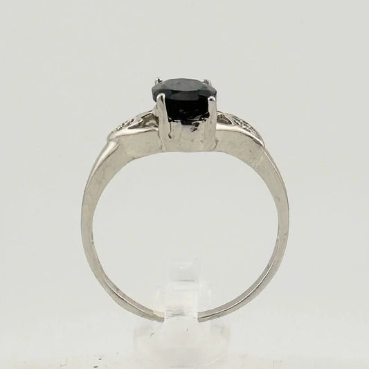 Black Sapphire and Diamond Accent Oval Ring - Sterling Silver - Simple Beauty! - A+ Stuff