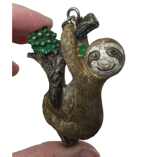 Vintage Tree Hanging Smiling Sloth Keychain/Keyring Hand Painted Figurine A+ Stuff A+ Stuff