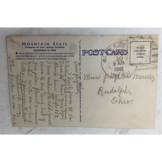 Vintage Collectible Post Card West Virginia Parkersburg WV Mountain State College A+ Stuff A+ Stuff