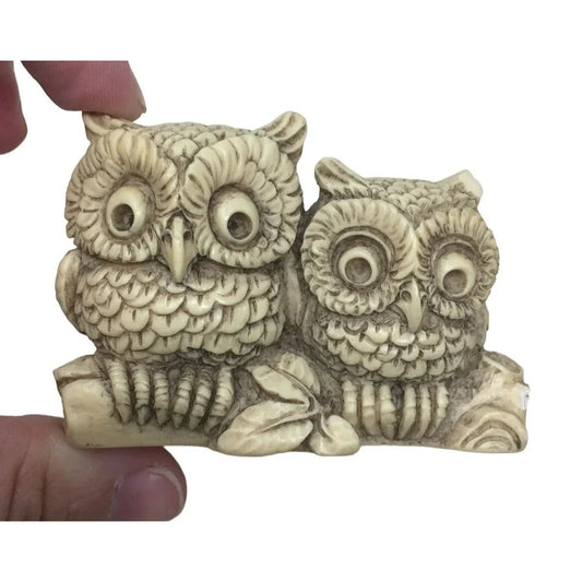 Cute Small Owl Pair FIgurine - - Very Nice carved look Detailing - Made in Italy - 2" Tall A+ Stuff A+ Stuff knick knack