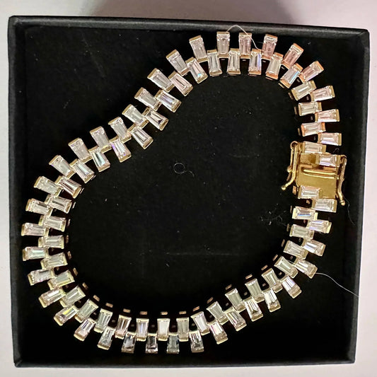 10.00 Carat Lab Created White Topaz Baguette Bracelet in Sterling w 14kt Gold Overlay - Bracelet - A+ Stuff