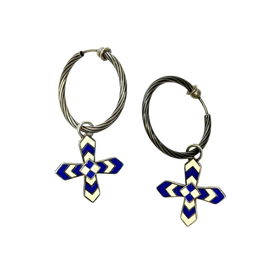 Gucci Enamel Cross Motif Hoop Earrings with Pouch, Box & Booklet