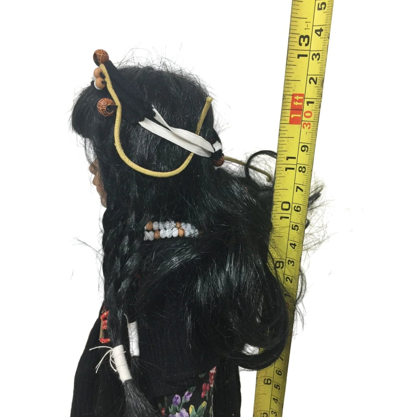 Native American/Indian Collectible Doll Black Braided Hair & Black Patterned Dress treasures in lace A+ Stuff