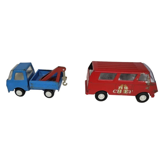 Vintage Tonka Red Fire Chief Van & Blue Tow Truck - A+ Stuff