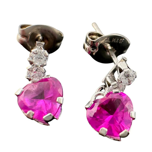 10kt White Gold Pink Sapphire Heart Dangle Earrings - Unbranded - Earrings - A+ Stuff