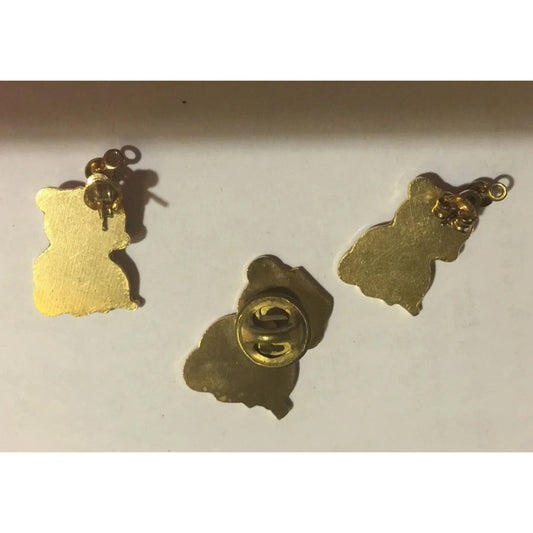 Vintage Christmas Gold Tone Bear Pin and Pair of Earrings- about 1" - A+ Stuff