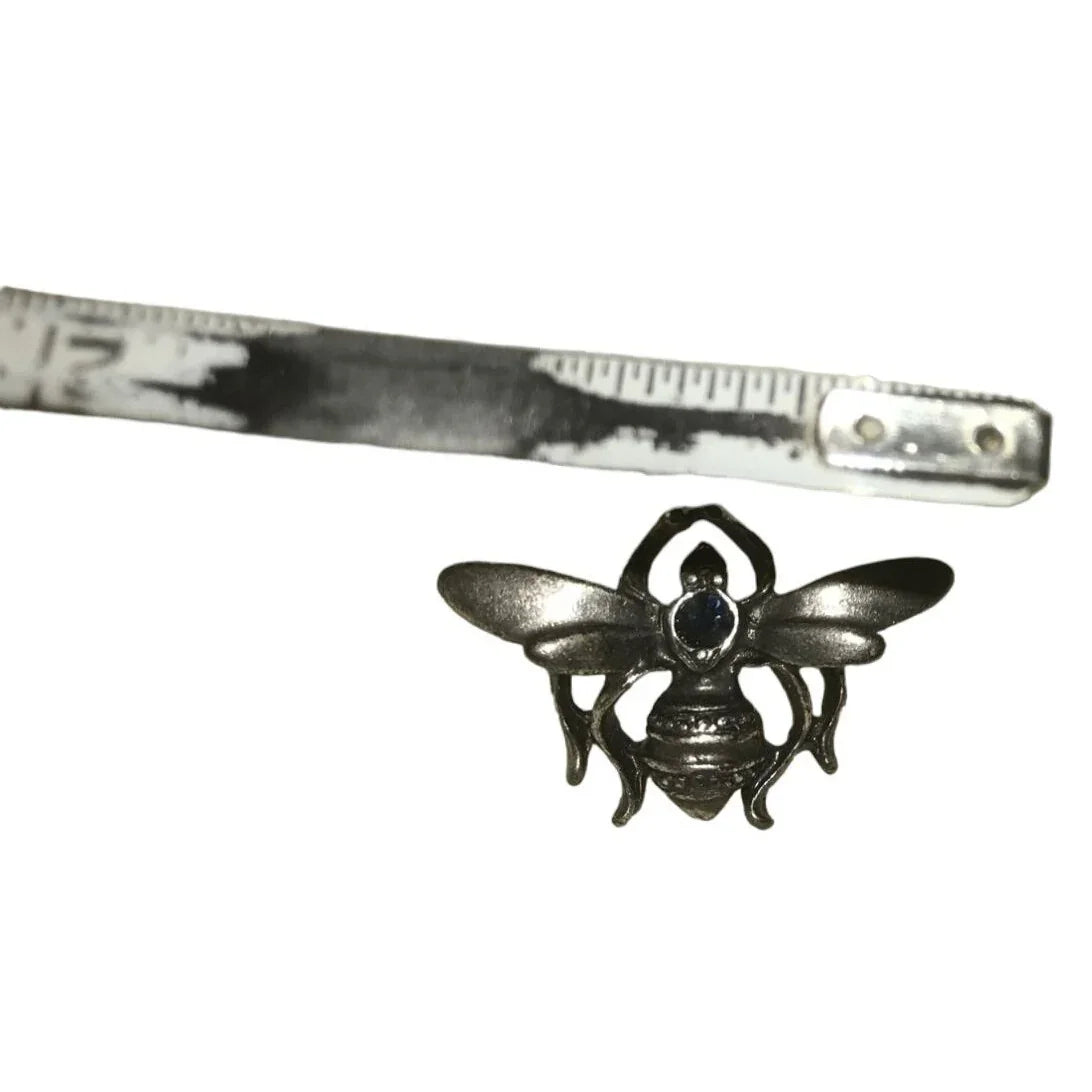 Small Vintage Silver Tone Bee Pin/Brooch with Blue Rhinestone - A+ Stuff
