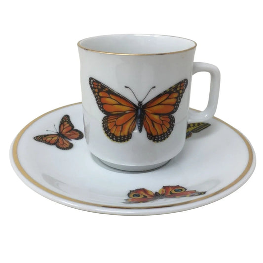 Teacup and Saucer Set with Butterflies Printed on Both A+ Stuff A+ Stuff