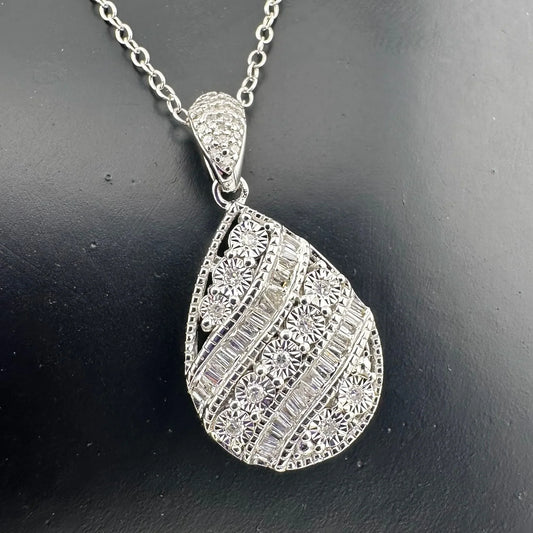 Beautiful Multi Diamond Pendant with 1 Ct of Round and Baguette Diamonds - .925 Stering - A+ Stuff