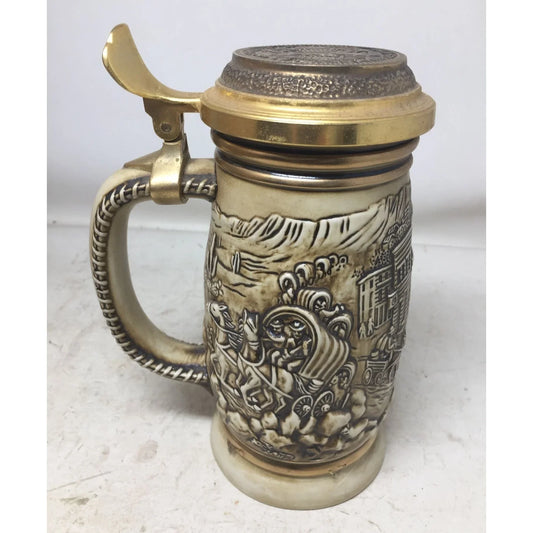 Vintage Avon 1987 The Gold Rush Handled/Lidded Collectible Beer Stein- Handcrafted in Brazil - A+ Stuff