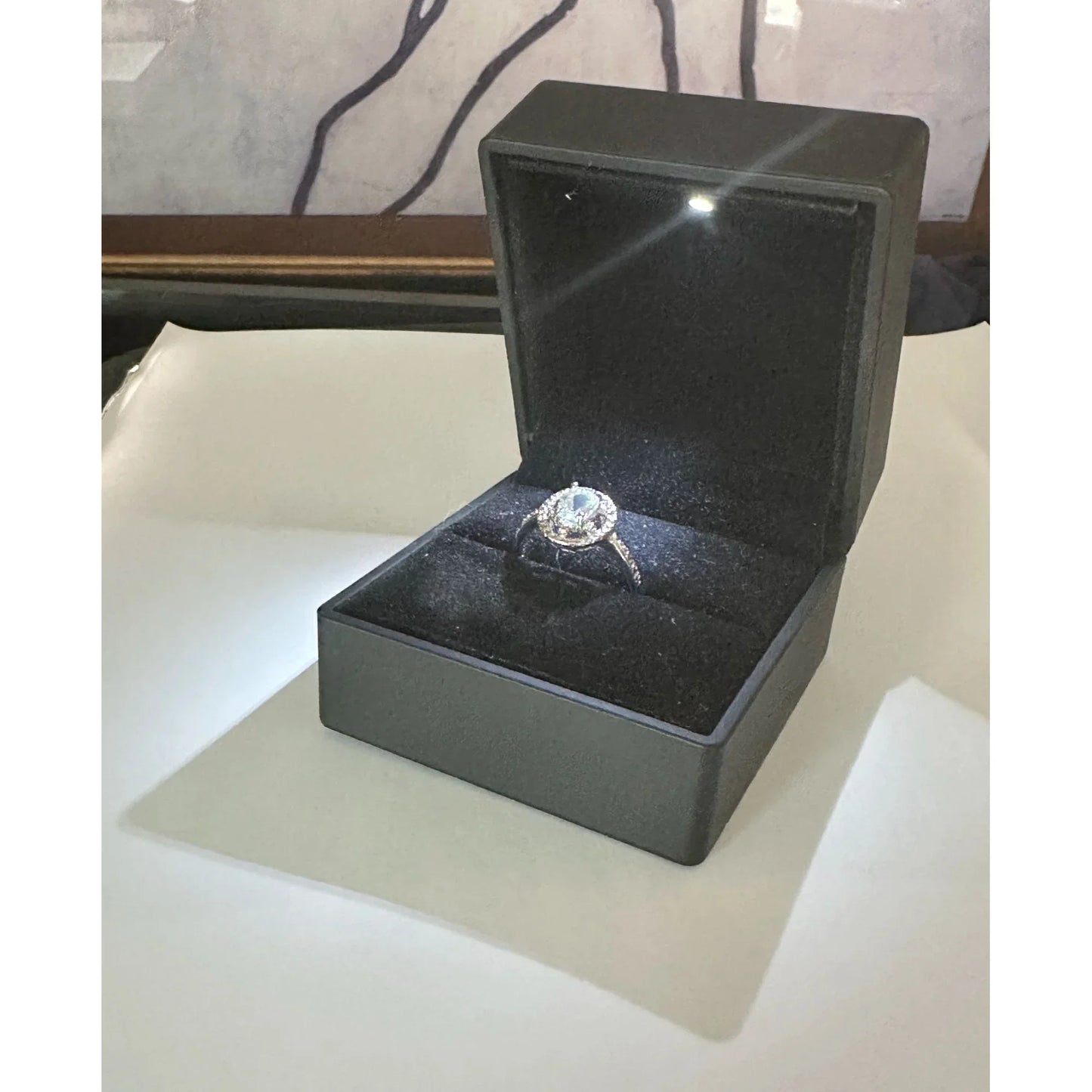 Lovely Floating Halo Oval Aquamarine Gemstone Ring with Diamond Accent - Sterling .925 - A+ Stuff
