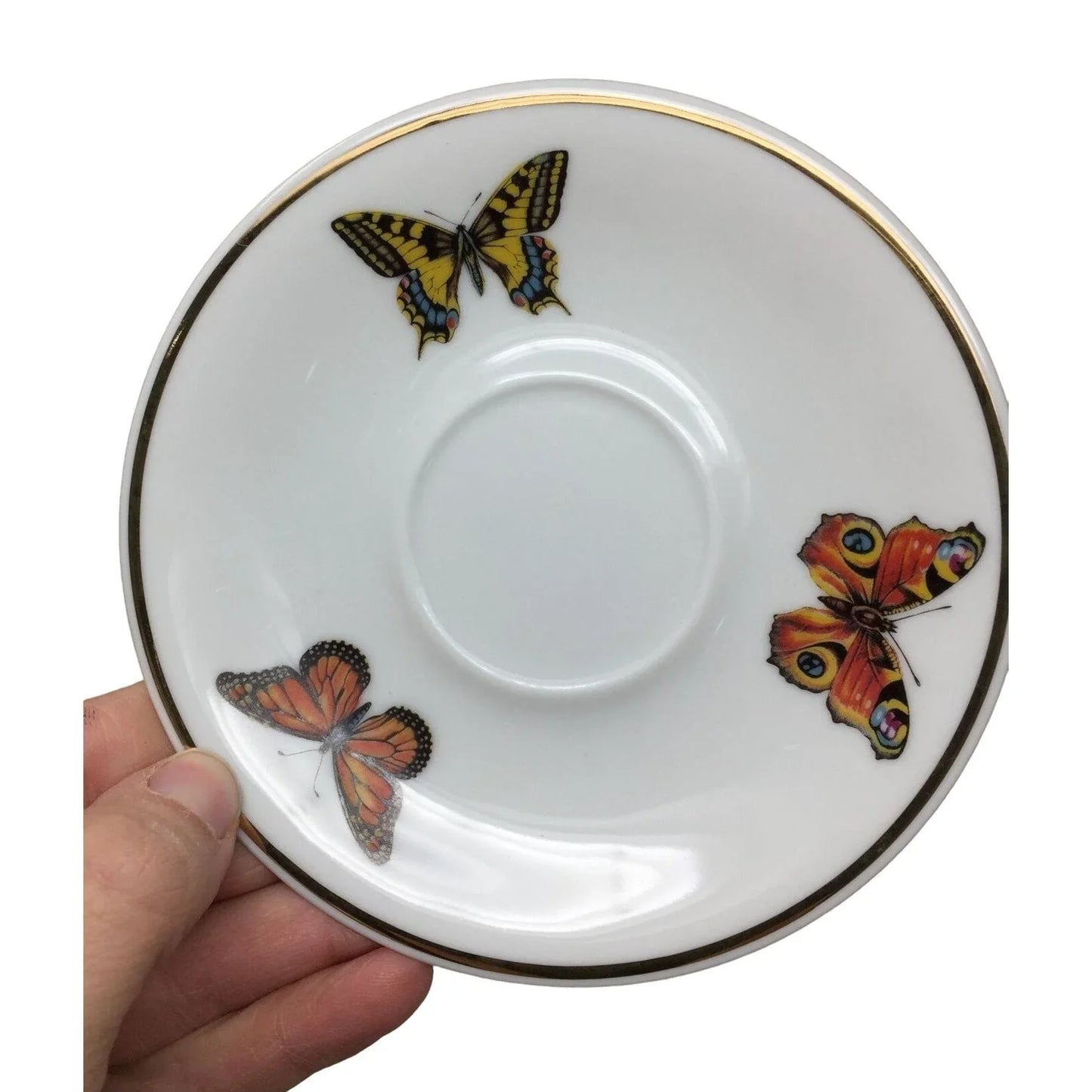Teacup and Saucer Set with Butterflies Printed on Both A+ Stuff A+ Stuff