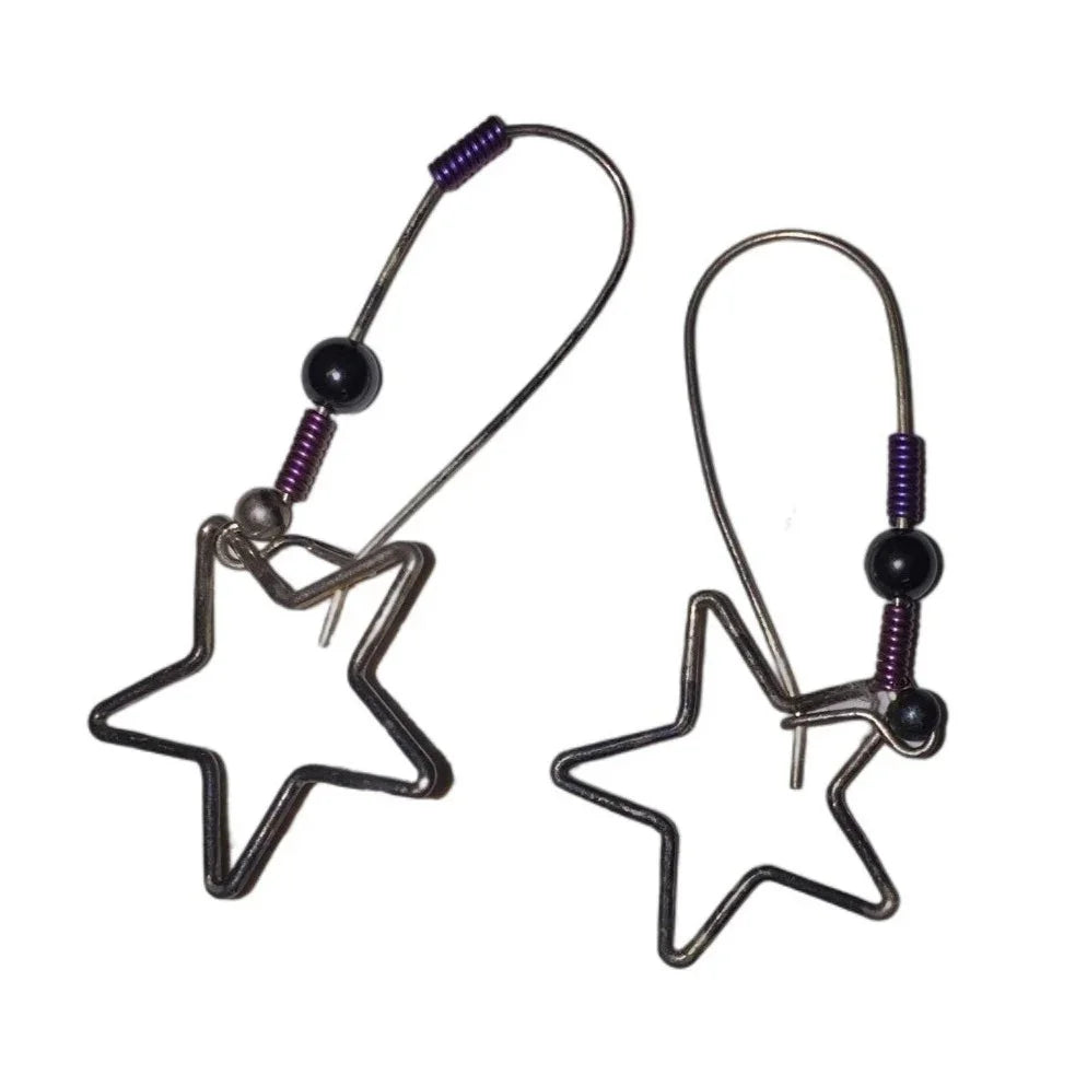 Vintage Womens/Girls Silver and Purple Dangly Star Earrings - A+ Stuff