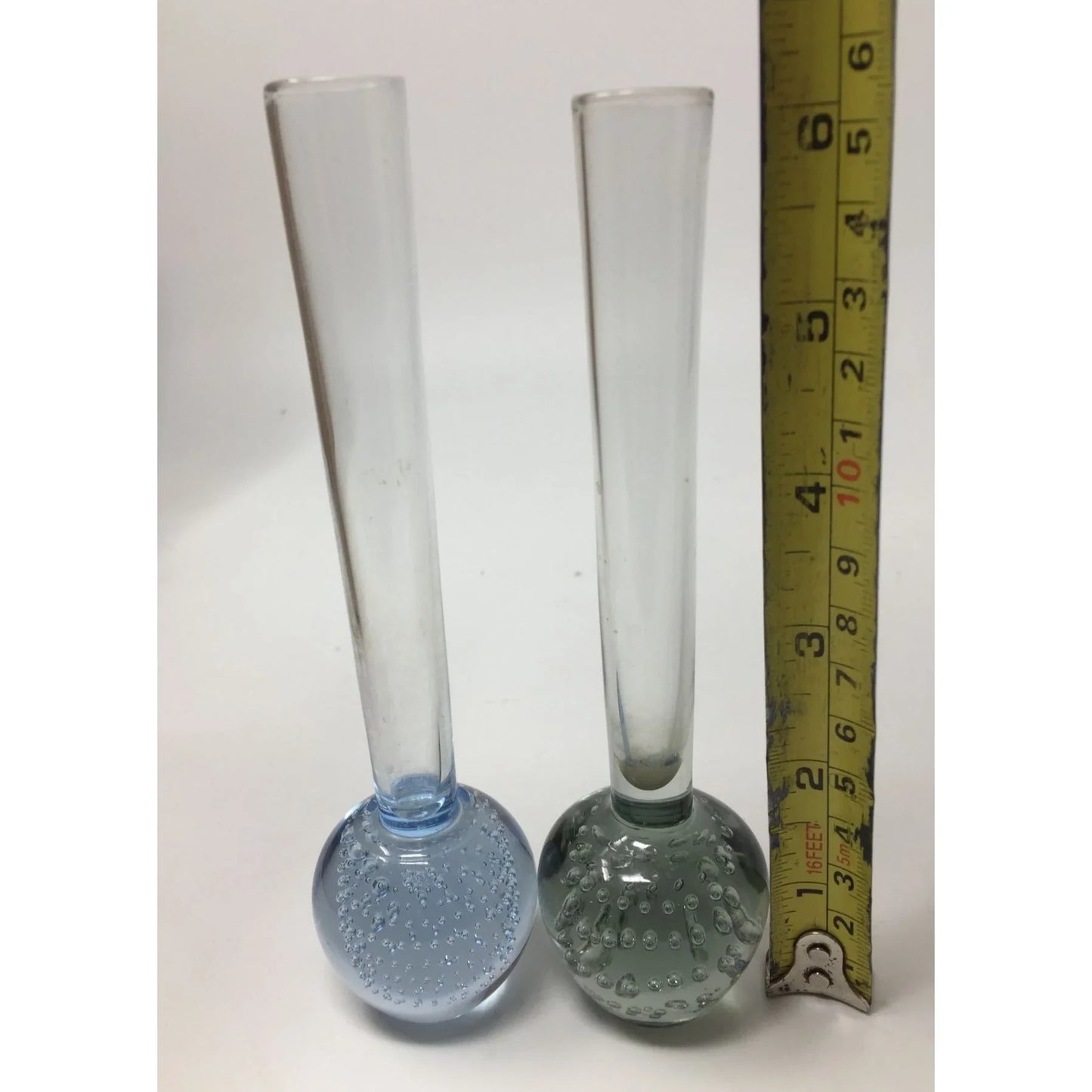 Vintage Green and Blue Bubble Bud Vases (2)- each about 6" tall - A+ Stuff