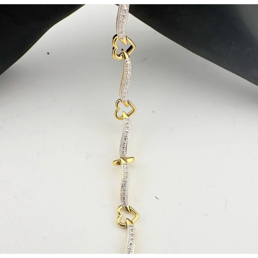 Beautiful Heart and Diamond Ribbon Bracelet - 14kt Gold overlay Sterling Silver - Spread Some Love! - A+ Stuff