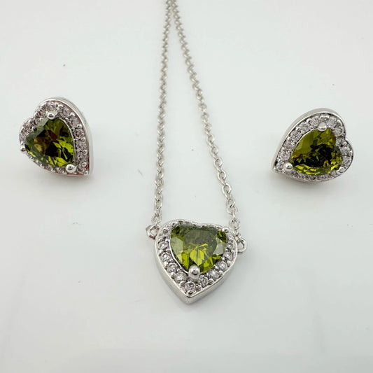 Beautiful Green Peridot Heart Necklace and Earrings Set - A+ Stuff