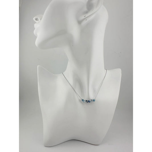 Beautiful Shades of Blue Natural Topaz (1.5 ct) Designer Necklace .925 Sterling Silver Setting